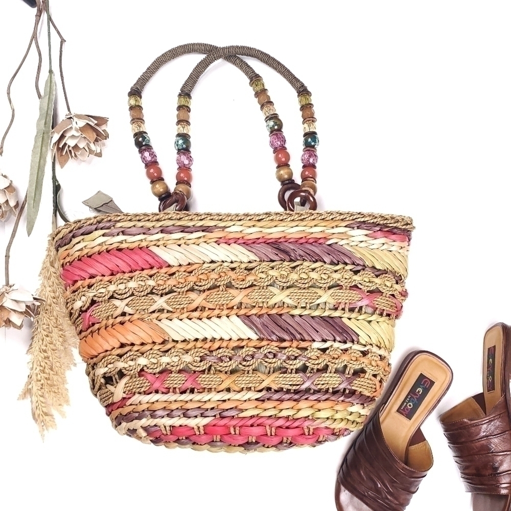 Miami Blue Multicolored Straw Beaded Hobo